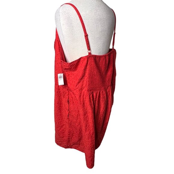 Old Navy Coral Orange Eyelet Mini Dress 3X Pockets Adj Straps Lined Embroidered - Picture 4 of 16